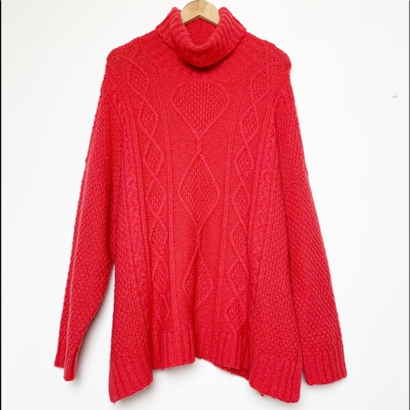 Aerie Coral Wool Cable knit Oversized Turtleneck Women’s Size Medium - Picture 1 of 8